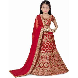 Heaven Blue Girls Lehenga Choli Ethnic Wear Embroidered Lehnga Lehenga Choli Red (Pack of 1)