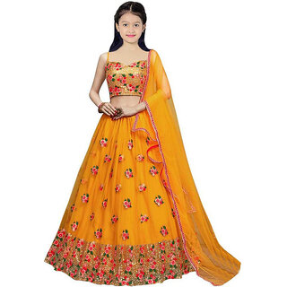 Heaven Blue Girls Lehenga Choli Ethnic Wear Embroidered Lehnga Lehenga Choli Yellow Pack of 1