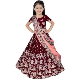Heaven Blue Girls Lehenga Choli Ethnic Wear Embroidered Lehnga Lehenga Choli and Dupatta Set Maroon Pack of 1