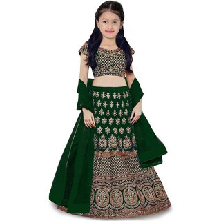 Heaven Blue Girls Lehenga Choli Ethnic Wear Embroidered Lehnga Lehenga Choli and Dupatta Set Green Pack of 1