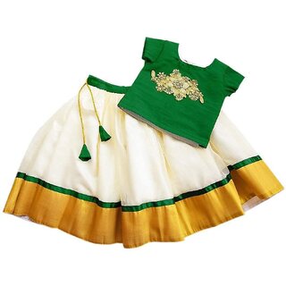 Heaven Blue Girls Lehenga Choli Fusion Wear Embroidered Lehnga Lehenga Choli Green Pack of 1