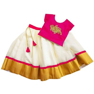 Heaven Blue Girls Lehenga Choli Fusion Wear Embroidered Lehnga Lehenga Choli Pink Pack of 1
