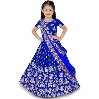 Heaven Blue Girls Lehenga Choli Ethnic Wear Solid Lehnga Lehenga Choli and Dupatta Set Light Blue Pack of 1