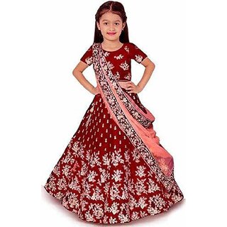 Heaven Blue Girls Lehenga Choli Ethnic Wear Embroidered Lehnga Lehenga Choli and Dupatta Set Red Pack of 1