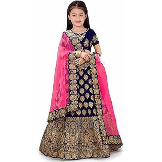 Heaven Blue Girls Lehenga Choli Ethnic Wear Embellished Lehnga Lehenga Choli and Dupatta Set Blue Pack of 1