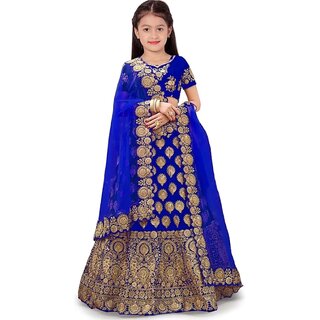 Heaven Blue Girls Lehenga Choli Ethnic Wear Self Design Lehnga Lehenga Choli and Dupatta Set Blue Pack of 1