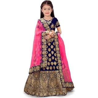Heaven Blue Girls Lehenga Choli Ethnic Wear Self Design Lehnga Lehenga Choli and Dupatta Set Blue Pack of 1