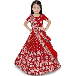 Heaven Blue Girls Lehenga Choli Ethnic Wear Embroidered Lehnga Lehenga, Choli and Dupatta Set Red (Pack of 1)