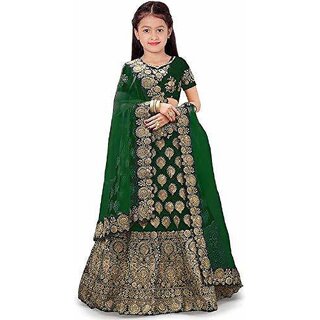 Heaven Blue Girls Lehenga Choli Ethnic Wear Embroidered Lehnga Lehenga, Choli and Dupatta Set Green (Pack of 1)