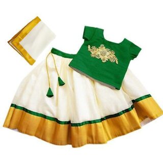 Heaven Blue Girls Lehenga Choli Ethnic Wear Self Design Lehnga Lehenga, Choli and Dupatta Set Green (Pack of 1)