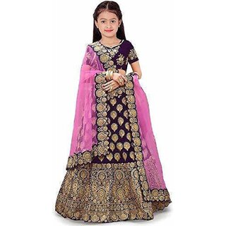 Heaven Blue Girls Lehenga Choli Ethnic Wear Embroidered Lehnga Lehenga, Choli and Dupatta Set Purple (Pack of 1)