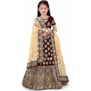Heaven Blue Girls Lehenga Choli Ethnic Wear Embroidered Lehnga Lehenga, Choli and Dupatta Set Purple (Pack of 1)