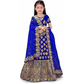 Heaven Blue Girls Lehenga Choli Ethnic Wear Embroidered Lehnga Lehenga, Choli and Dupatta Set Purple (Pack of 1)