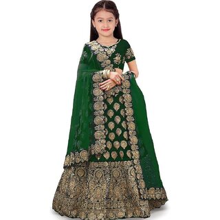 Heaven Blue Girls Lehenga Choli Ethnic Wear Embroidered Lehnga Lehenga Choli and Dupatta Set Green Pack of 1
