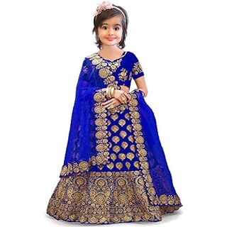 Heaven Blue Girls Lehenga Choli Ethnic Wear Embroidered Lehnga Lehenga Choli and Dupatta Set Light Blue Pack of 1