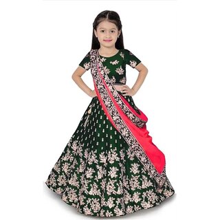 Heaven Blue Girls Lehenga Choli Western Wear Embroidered Lehnga Ghagra Choli Dupatta Set Dark Green Pack of 1