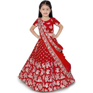 Heaven Blue Girls Lehenga Choli Ethnic Wear Embroidered Lehnga Lehenga Choli and Dupatta Set Red Pack of 1