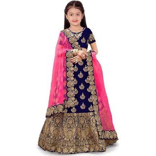 Heaven Blue Girls Lehenga Choli Ethnic Wear Embroidered Lehnga Ghagra Choli Dupatta Set Blue Pack of 1