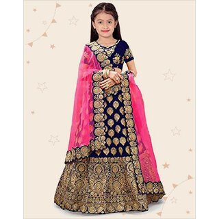 Heaven Blue Girls Lehenga Choli Ethnic Wear Embroidered Lehnga Ghagra Choli Dupatta Set Blue Pack of 1