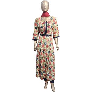Women's Rayon Embroidered, Beautiful Print with Mirror Work Kurta, Pant and Dupatta set.