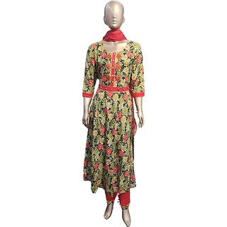 Women's Rayon Embroidered, Beautiful Print with Mirror Work Kurta, Pant and Dupatta set.