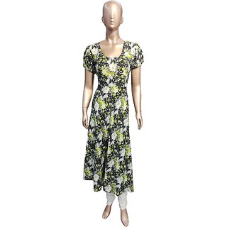 Women's Polyester Beautiful Delta Print Midi Frock and Lycra for pretty look.
