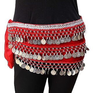 Kaku Fancy Dresses Red Silver Sanil Belly Belt for Western Belly Dance - Red  Silver, Free Size, for Girls