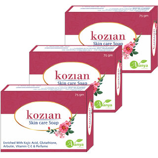 Kozian skin care kojic acid palmitate arbutin vitamin C and vitamin E face body bathing soap 75gmX3