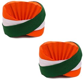 Kaku Fancy Dresses Tricolor Safa /Tiranga Pagdi for Independence Day/Republic Day Cap for Boys  Girls - Pack of 2