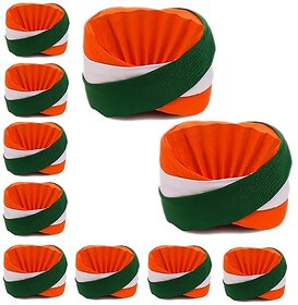 Kaku Fancy Dresses Tricolor Safa /Tricolor Pagdi for Independence Day/Republic Day Cap for Boys  Girls - Pack of 10