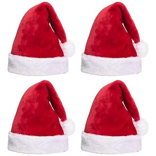 Kaku Fancy Dresses Santa Clause Cap  Santa Hat  Santa Hat for Kids  Red Christmas Caps 4pcs -Red, Free Size, for Boys