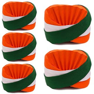 Kaku Fancy Dresses Tricolor Safa /Tricolor Pagdi for Independence Day/Republic Day Cap for Boys  Girls - Pack of 5