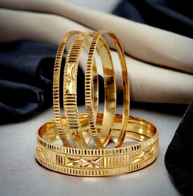 LUCKY JEWELLERY Gold Plated Designer Golden Color Traditional Ethnic 6 Pcs. Bangles Set for Women (211-J1BG-612A-6-22)