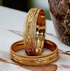 LUCKY JEWELLERY Gold Plated Designer Golden Color Traditional Ethnic 6 Pcs. Bangles Set for Women (211-J1BG-612B-6-22)