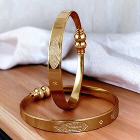 LUCKY JEWELLERY Gold Plated Designer Golden Color Traditional Ethnic 2 Pcs. Bangles Set for Women (314-J1BG-1875-2-22)