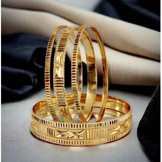 LUCKY JEWELLERY Gold Plated Designer Golden Color Traditional Ethnic 6 Pcs. Bangles Set for Women (211-J1BG-612A-6-22)