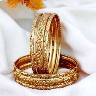LUCKY JEWELLERY Gold Plated Designer Golden Color Traditional Ethnic 6 Pcs. Bangles Set for Women (274-J1BG-614B-6-22)