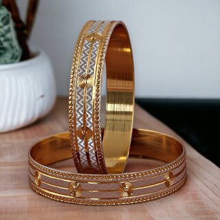 LUCKY JEWELLERY Gold Plated Designer Golden Color Traditional Ethnic 2 Pcs. Bangles Set for Women (311-J1BG-269B-2-22)