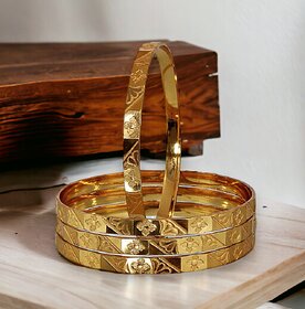 LUCKY JEWELLERY Gold Plated Floral Traditional  4 Pcs. Bangles Set for Women (251-J1BG-JG46B-4-22)