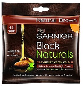 Garnier Black Naturals Creme Hair Color, Natural Brown 4.0 20ml + 20g