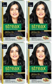 Streax Natural Black 1 Cream Hair Colour - 25g+25ml (Pack Of 4)