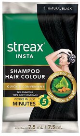 Streax Natural Black 1 Shampoo Hair Colour - 7.5g+7.5ml