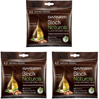 Garnier Black Naturals Cream Natural Brown 4.0 Hair Color - 20ml+20g (Pack Of 3)