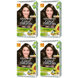 Garnier Color Naturals Cream Dark Brown 3 Hair Color - 70ml+60g (Pack Of 4)
