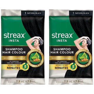 Streax Natural Black 1 Shampoo Hair Colour - 7.5g+7.5ml (Pack Of 2)