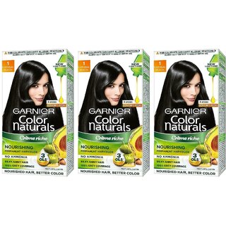 Garnier Color Naturals Cream Natural Black 1 Hair Color - 70ml+60g (Pack Of 3)