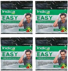 Indica Easy Natural Black Shampoo Based Hair Colour - 18ml (Pack Of 4)