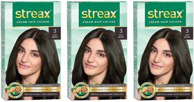 Streax Dark Brown 3 Cream Hair Colour - 50g+50ml (Pack Of 3)
