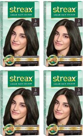 Streax Dark Brown 3 Cream Hair Colour - 50g+50ml (Pack Of 4)