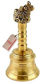 Spherulemuster Brass Nandi Face Bell/ Ghanti for Pooja Worship | Puja Ghanti Bell for Home Pooja (Gold)